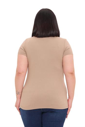 Büyük Beden Bisiklet Yaka Kısa Kollu Viskon Vizon Body