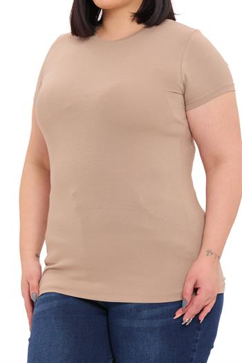 Büyük Beden Bisiklet Yaka Kısa Kollu Viskon Vizon Body