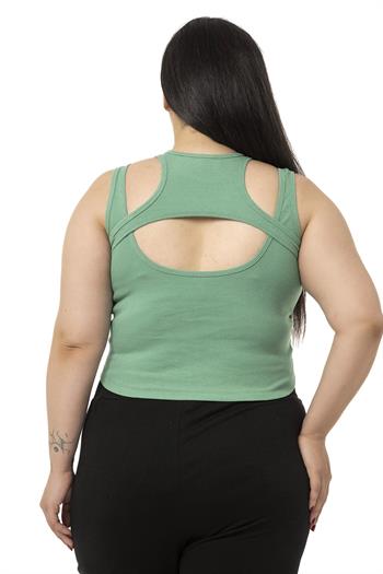 Büyük Beden Göğüs Dekolteli Fitilli Kaşkorse Yeşil Body