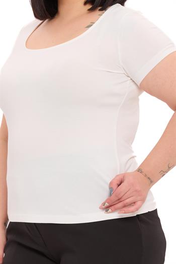 Büyük Beden U Yaka Kısa Kollu Viskon Ekru Body