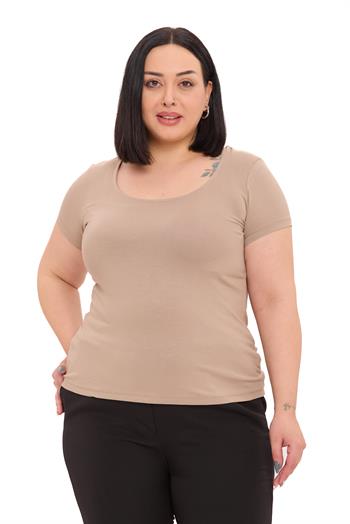 Büyük Beden U Yaka Kısa Kollu Viskon Vizon Body