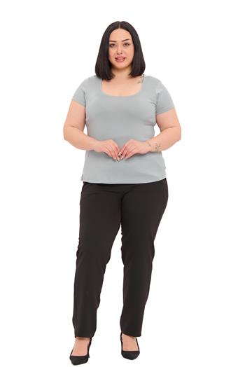 Büyük Beden U Yaka Kısa Kollu Viskon Açık Gri Body