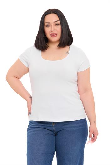 Büyük Beden U Yaka Kısa Kollu Viskon Beyaz Body