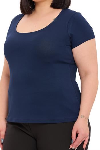 Büyük Beden U Yaka Kısa Kollu Viskon Lacivert Body