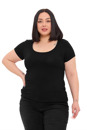 Büyük Beden U Yaka Kısa Kollu Viskon Siyah Body