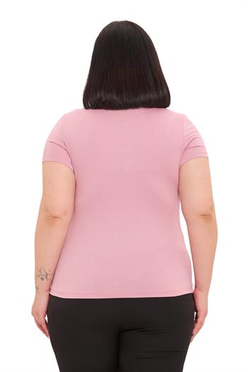 Büyük Beden U Yaka Kısa Kollu Viskon Pembe Body