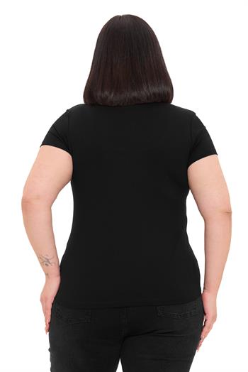 Büyük Beden U Yaka Kısa Kollu Viskon Siyah Body