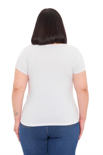 Büyük Beden U Yaka Kısa Kollu Viskon Beyaz Body