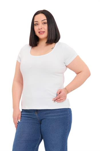 Büyük Beden U Yaka Kısa Kollu Viskon Beyaz Body