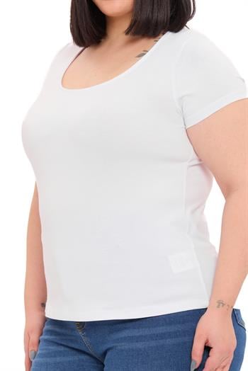Büyük Beden U Yaka Kısa Kollu Viskon Beyaz Body
