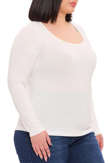 Büyük Beden U Yaka Uzun Kollu Viskon Ekru Body