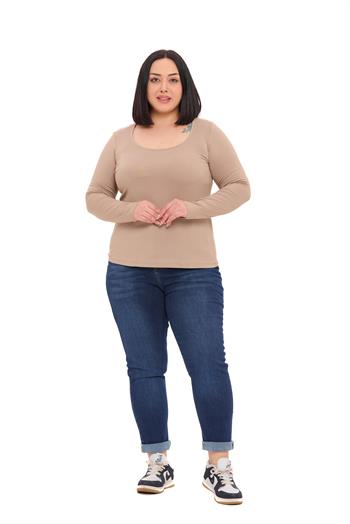 Büyük Beden U Yaka Uzun Kollu Viskon Vizon Body