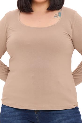 Büyük Beden U Yaka Uzun Kollu Viskon Vizon Body
