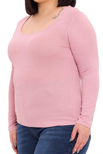 Büyük Beden U Yaka Uzun Kollu Viskon Pembe Body