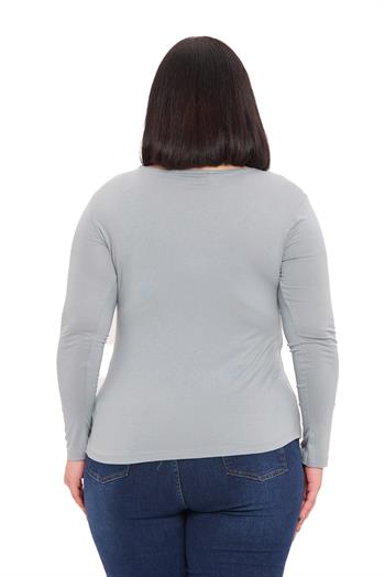 Büyük Beden U Yaka Uzun Kollu Viskon Açık Gri Body
