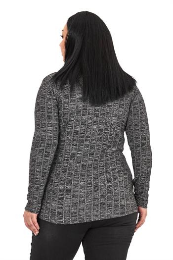 Büyük Beden Yarım Balıkçı Uzun Kollu Triko Çizgili Siyah Body