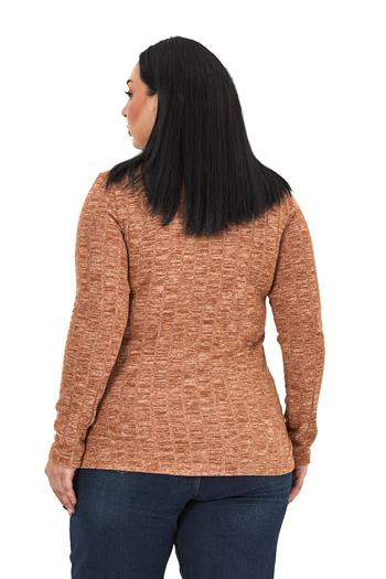 Büyük Beden Yarım Balıkçı Uzun Kollu Triko Çizgili Kahverengi Body