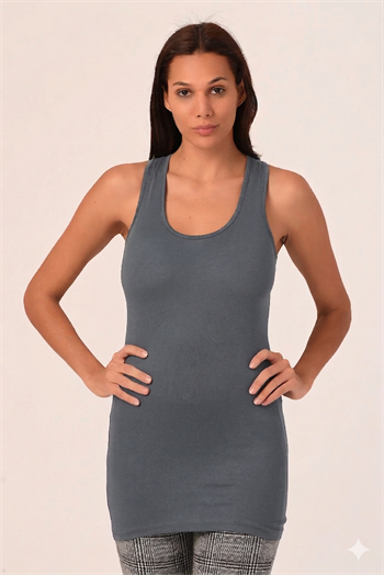 Kalın Askılı Rambo Viskon Uzun Koyu Gri Body