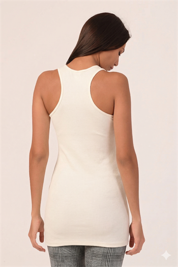 Kalın Askılı Rambo Viskon Uzun Krem Rengi Body