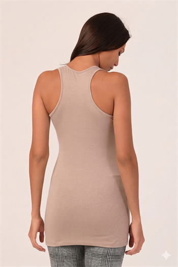 Kalın Askılı Rambo Viskon Uzun Kum Rengi Body