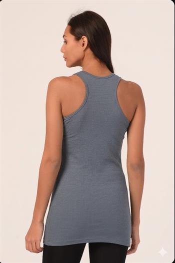 Kalın Askılı Rambo Viskon Uzun Koyu Gri Body