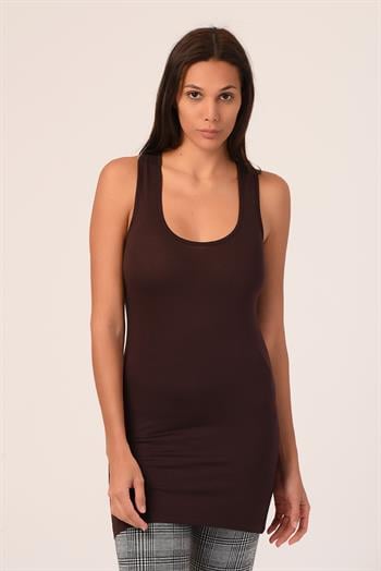 Kalın Askılı Rambo Viskon Uzun Kahverengi Body