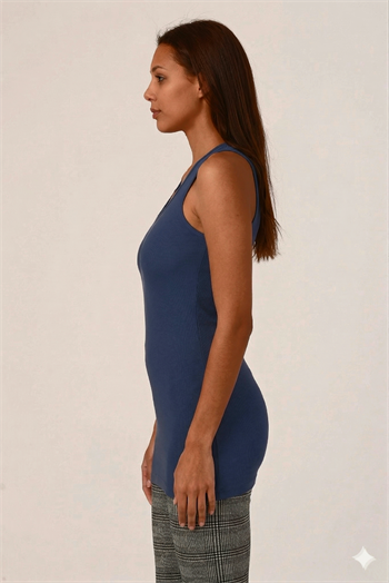 Kalın Askılı Rambo Viskon Uzun İndigo Body