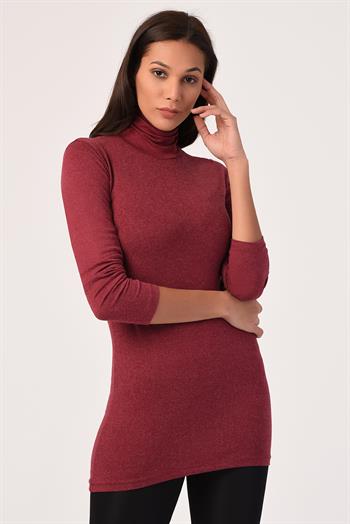 Tam Balıkçı Yün Viskon Boğazlı Uzun Bordo Body