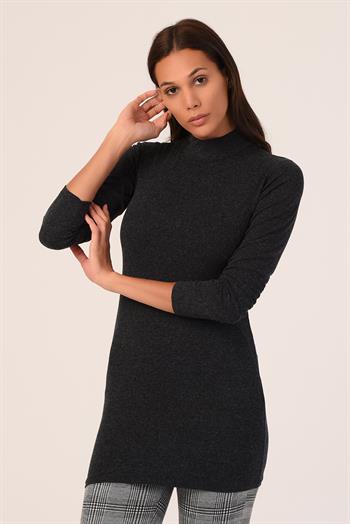 Yarım Balıkçı Yün Viskon Boğazlı Uzun Siyah Body