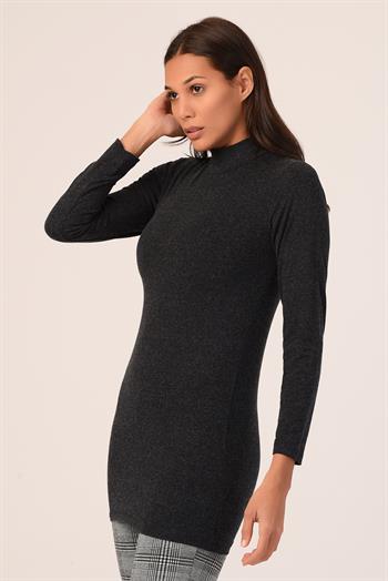Yarım Balıkçı Yün Viskon Boğazlı Uzun Siyah Body
