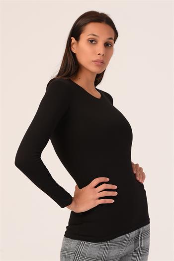 Yuvarlak Yaka Uzun Kollu Viskon Siyah Body