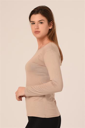 Yuvarlak Yaka Uzun Kollu Viskon Vizon Body