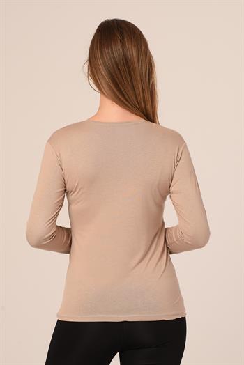 Yuvarlak Yaka Uzun Kollu Viskon Vizon Body