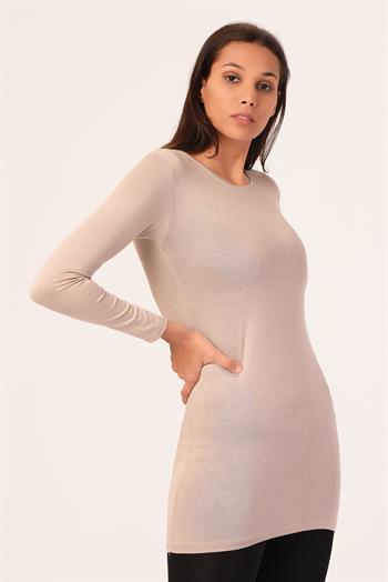 Yuvarlak Yaka Uzun Kollu Viskon Uzun Vizon Body