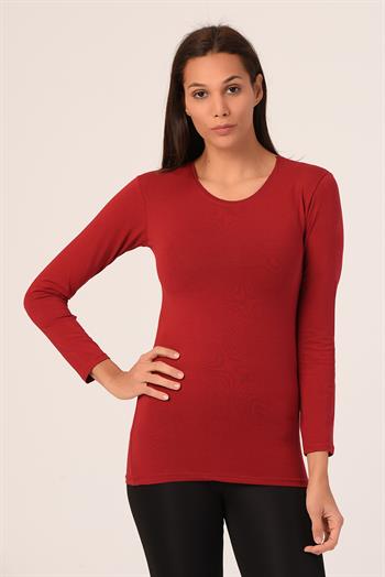 Yuvarlak Yaka Uzun Kollu Viskon Bordo Body