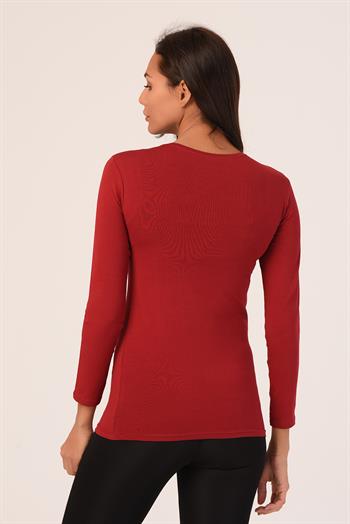 Yuvarlak Yaka Uzun Kollu Viskon Bordo Body