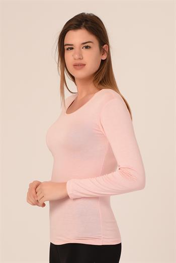 Yuvarlak Yaka Uzun Kollu Viskon Somon Body