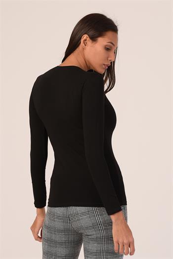 Yuvarlak Yaka Uzun Kollu Viskon Siyah Body
