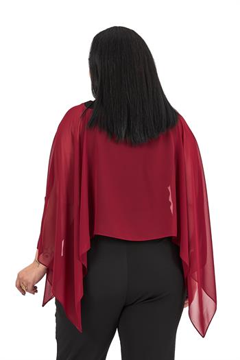 Büyük Beden Asimetrik Kesim Şifon Bordo Pelerin Bolero