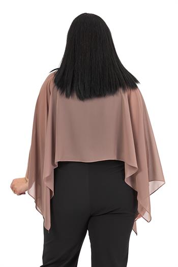 Büyük Beden Asimetrik Kesim Şifon Vizon Pelerin Bolero
