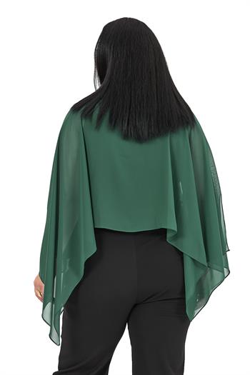 Büyük Beden Asimetrik Kesim Şifon Zümrüt Yeşili Pelerin Bolero