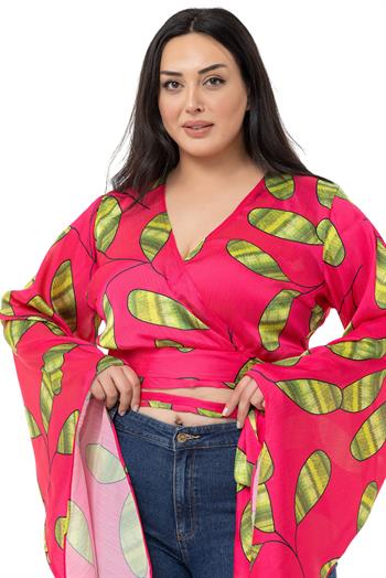 Plus Size Satin Fuchsia Bolero with Waistband and Sleeve Detail