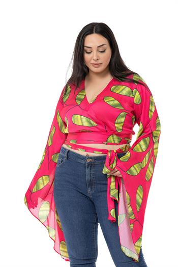 Plus Size Satin Fuchsia Bolero with Waistband and Sleeve Detail