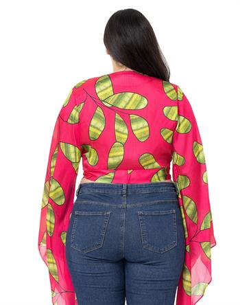 Plus Size Satin Fuchsia Bolero with Waistband and Sleeve Detail