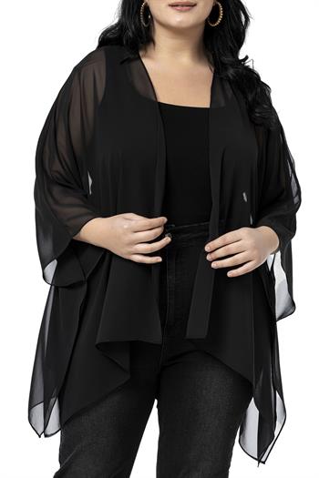 Büyük Beden Geniş Kesim Kol Altı Dikiş Detaylı Siyah Panço Bolero