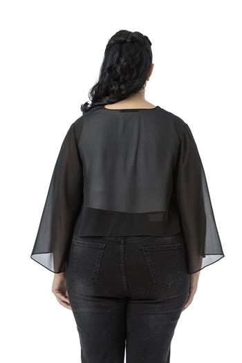 Büyük Beden Kolu Yırtmaç Detaylı Şifon Siyah Bolero