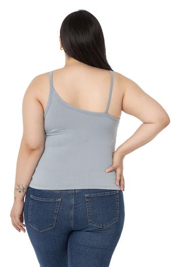 Büyük Beden Asimetrik Askılı Viskon Gri Body