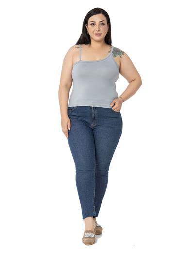 Büyük Beden Asimetrik Askılı Viskon Gri Body
