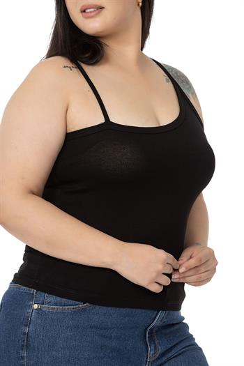 Büyük Beden Asimetrik Askılı Viskon Siyah Body