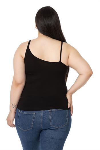 Büyük Beden Asimetrik Askılı Viskon Siyah Body